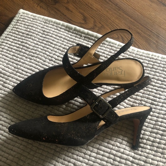 Franco Sarto Black Kitten Heels with Slingback Strap - Picture 3 of 3